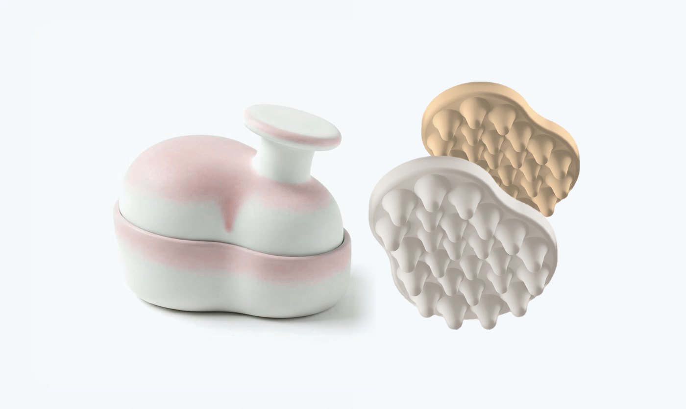 Design-Rendering: Dalera Starter-Set mit Halterung in Rosé und Griffstücken in Aprikose und Cotton Cloud
